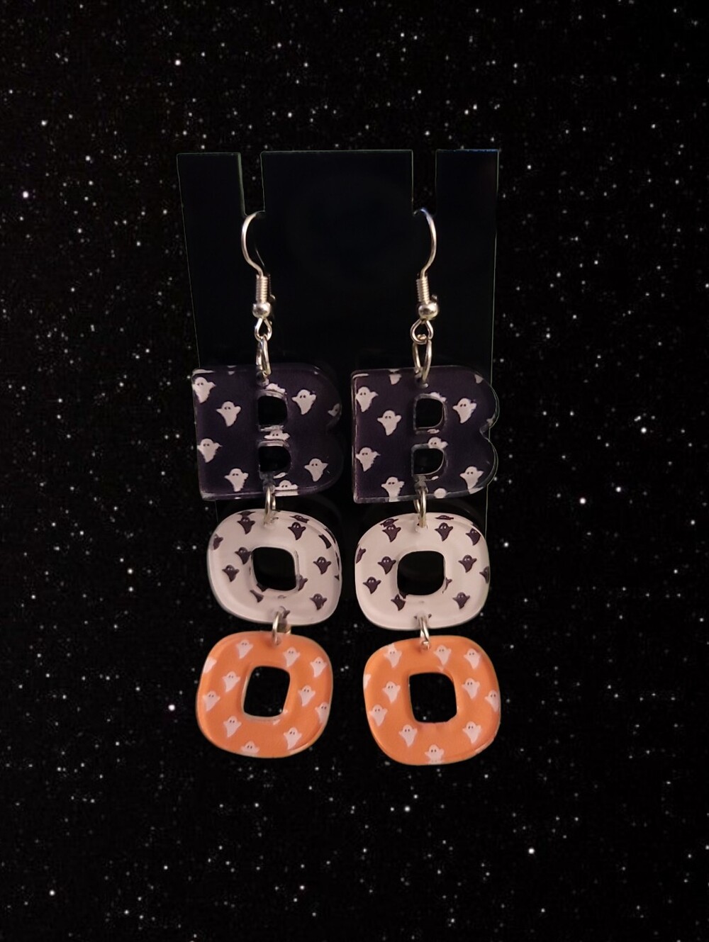 Ghost Pattern Triple-Drop Hair Accessory in Black, White & Orange